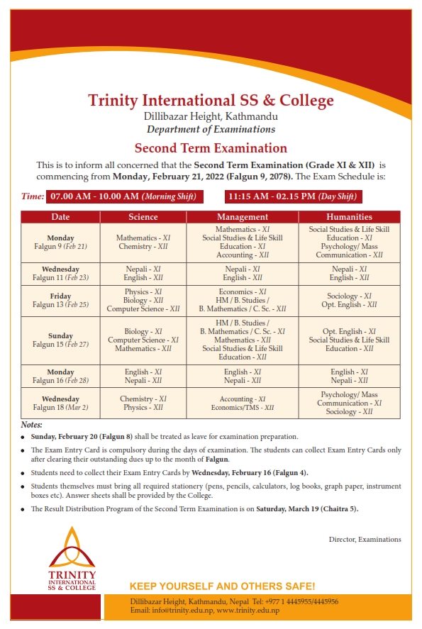 Second Term Examination (Grade XI & XII) 2022